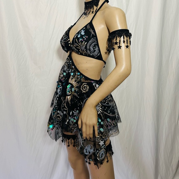 Stars and Moons Galaxy Celestial Rave  Festival Outfit - Picture 3 of 4